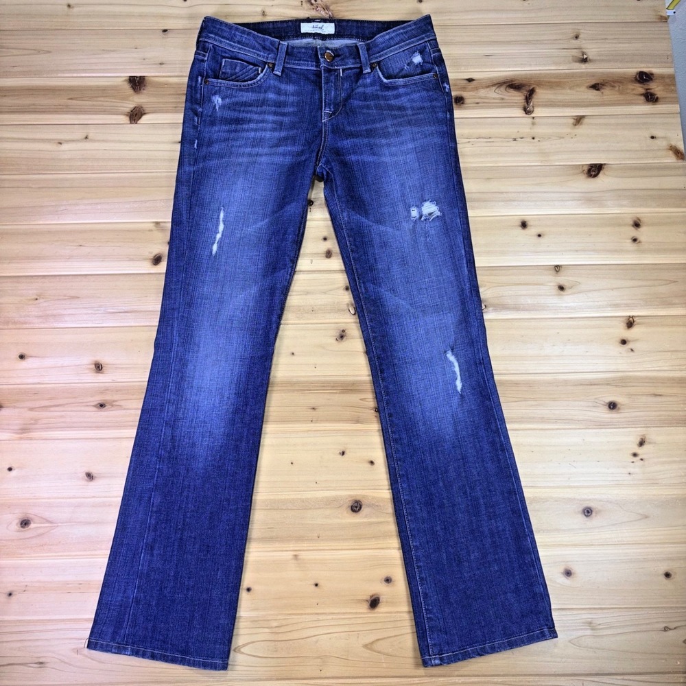 Kasil Jean Womens 28 Distressed Devious Del Mar Bootcut Low Rise Denim Blue Jean